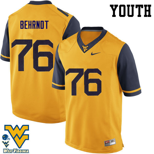 Youth #76 Chase Behrndt West Virginia Mountaineers College Football Jerseys-Gold - Click Image to Close